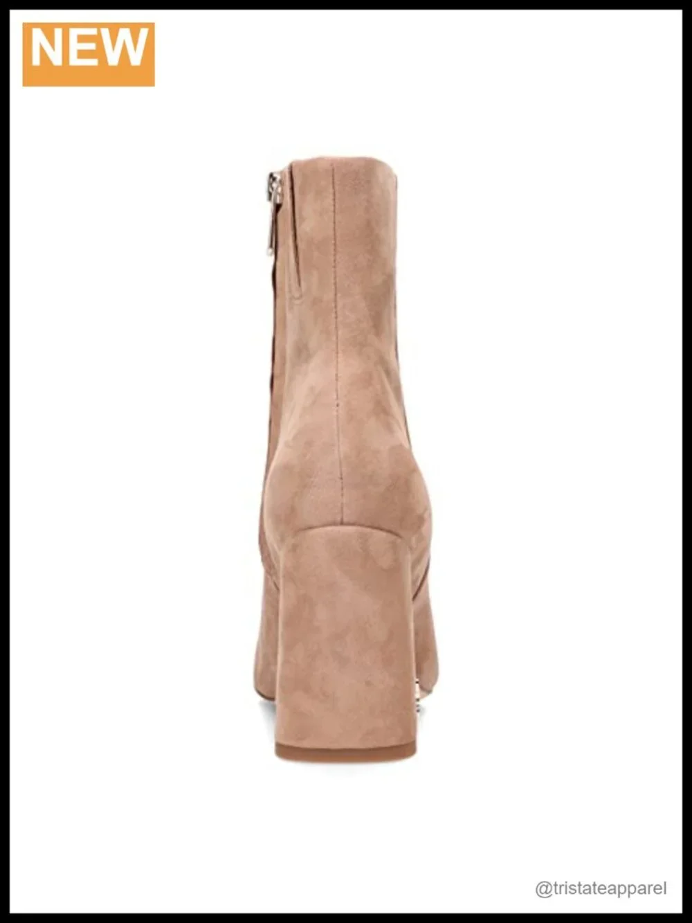 Women's Suede Ankle Booties with Flared Heel and Zipper Closure